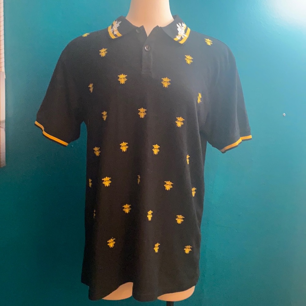 XL men’s navy and yellow dress polo shirt